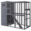 Pawhut Large Catio Outdoor Cat Enclosure Weatherproof Cat House With Cat Condo, Indoor Wooden Cat Cage Pet Kennel, 77\"l X 37\"w X 69\"h, Grey