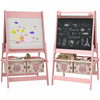 Qaba Art Easel for Kids, 3-in-1 Double-Sided Kids Easel with Paper Roll, Whiteboard & Chalkboard, 2 Storage Boxes, Gift for Boys, Girls Ages 3-8, Pink, Fox and Rabbit