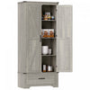 HOMCOM Farmhouse Pantry Cabinet, Kitchen Cabinet, Distressed Light Grey