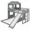 Marico Twin Over Solid Wood Full Bunk Bed With Slide, Playhouse Design, Grey