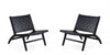 Maintenon Industry Chic Wood Vegan Leather Accent Chair in Black - Set of 2