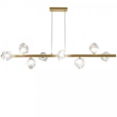 Dainolite Pearlene 8 Light Horizontal Pendant Aged Brass Clear Glass Lamp|Luminaire suspendu horizontal Pearlene de Dainolite en verre transparent, avec fini laiton vieilli et 8 ampoules