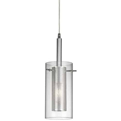 Dainolite Percy 1 Light Pendant Polished Chrome Finish Clear Glass/Steel Mesh Lamp|Luminaire suspendu Percy de Dainolite en verre transparent et en mailles d’acier, avec fini chromé poli et 1 ampoule