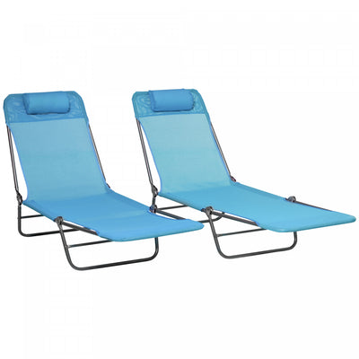 Outsunny 2-piece Folding Chaise Lounge, Reclining Sun Tanning Chairs, Blue