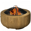 Outsunny Fire Pit with Spark Screen and Poker, 24\" Wood-burning Bowl, Brown