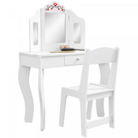 Qaba Kids Vanity Set, Dual-use Dressing Table With Removable Tri-folding Mirror, Makeup Table With S