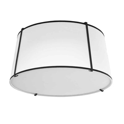 Dainolite Trapezoid 3 Light Flush Mount Tapered Drum Shaped Black/White Shade White Fabric Diffuser Lamp|Plafonnier affleuré Trapezoid de Dainolite avec abat-jour cylindrique effilé noir et blanc qui diffuse la lumière, tissu blanc et 3 ampoules
