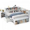 Ethan Multifunctional Daybed with Integrated Storage with Drawers and Bookcase,Full Size,White Full Bed