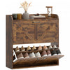 HOMCOM Narrow Shoe Cabinet 2 Flip Drawer Shoe Storage Cabinet, Rustic Brown