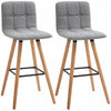 HOMCOM Bar Stool Set of 2 Upholstered Kitchen Stool w/ Wood Legs, Grey