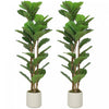 HOMCOM Faux Fiddle Leaf Fig Tree Set of 2, 4FT Fake Tree for Indoor Decor