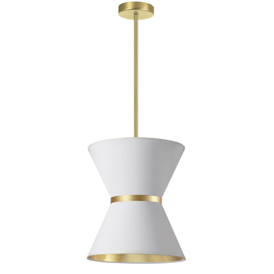 Dainolite Caterine 1 Light Pendant 12" Dia Aged Brass Finish Gold Ring/White Shade Lamp|Luminaire suspendu Caterine de Dainolite de 12 po de diamètre, avec abat-jour blanc, anneau argenté, fini laiton vieilli et 1 ampoule