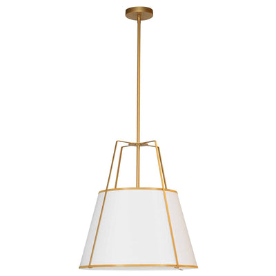 Dainolite Trapezoid 1 Light Pendant Gold/White Shade White Fabric Diffuser Lamp|Luminaire suspendu Trapezoid de Dainolite avec abat-jour doré et blanc qui diffuse la lumière, tissu blanc et 1 ampoule