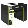 Jerry Wood Loft Bed with Desk and Storage,Full Size,Green Full Bed