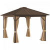 Outsunny 10' X 12' Patio Gazebo Outdoor Hardtop Gazebo With Aluminum Frame, Mesh Nettings, Curtains And Roomy Interior Space, Brown