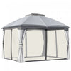 Outsunny 12' X 10' 2-tier Outdoor Gazebo Canopy Tent For Patio With Zippered Mesh Sidewalls, Solid Steel Frame, Arched Roof, Grey