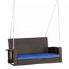 Outsunny 2-person Patio Porch Swing Chair, Outdoor Rattan Hanging Bench With Cushion & 7.2 Ft Steel Chains, Dark Blue