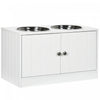 Pawhut Elevated Dog Bowls For Large Dogs Pet Feeding Station With Stand, Storage, 2 Stainless Steel Food And Water Bowls, White, 23.6\" X 11.8\" X 14\"