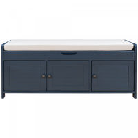 Olivia Pine Wood Storage Bench With 3-door Shoe Cabinet With Hidden Compartment - Antique Navy