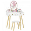 Qaba Kids Vanity, 2 in 1 Girls Vanity Set with Mirror and Stool and Lights, Drawers, Storage Boxes, Toddler Makeup Dressing Table, Pretend Play for Kids Room, Pink