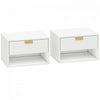 HOMCOM Floating Nightstands Set of 2 with Fluted Drawer Open Shelf White