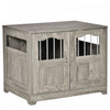 Pawhut 29.5\" Wooden Dog Cage With Windows, End Table Furniture Style, Modern Pet Kennel With Lockable Doors Elevated Base For Small And Medium-sized Dogs, Grey