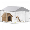 PawHut Outdoor Dog Kennel Dog Run with Waterproof, UV Resistant Cover, Double Secure Locks for Small and Medium Sized Dogs, 7.5' x 7.5' x 5.6', Silver