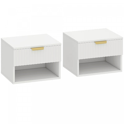 HOMCOM Floating Nightstands Set of 2, Bedside Tables with Fluted Drawer