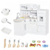Qaba Kids Kitchen Play Cooking Toy Set For Children With Drinking Fountain, Microwave, And Fridge With Accessories - White