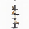 PawHut Floor-to-Ceiling Cat Tree, 88.6\"-100.4\" Adjustable 5-Level Cat Tower with Hammock, 3 Sisal Scratching Posts, Toy Ball, Anti-Tip Rope, Dark Grey