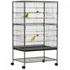Pawhut 52\" Large Rolling Steel Bird Cage Bird House With Rolling Stand, Storage Shelf, Wood Perch, Food Container, Dark Grey