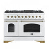 Forno Antico 48\" Gas Range, White, Double Ovens, -FFSGS6219-48WHT