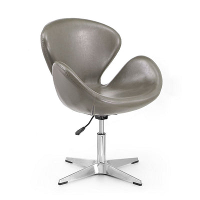 Manhattan Comfort Raspberry Polished Chrome Faux Leather Adjustable Swivel Chair - Pebble|Chaise pivotante réglable Raspberry de Manhattan Comfort en chrome poli et en similicuir - galet