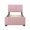 Ethan Space-Saving Velvet Upholstered Platform Bed with Trundle,Twin Size,Pink Twin Bed