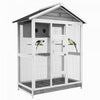 Pawhut 65\" Bird Cage Large Wooden Aviary For Canary With Standing Pole Nest Slide-out Tray, For Indoor Outdoor, Grey