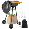 Outsunny 17\" Kettle Charcoal BBQ Grill with BBQ Accessories, Barbecue Grill with Ash Catcher, Shelf, Handles, Wheels, for Patio Backyard Party, Outdoor Cooking (Black)