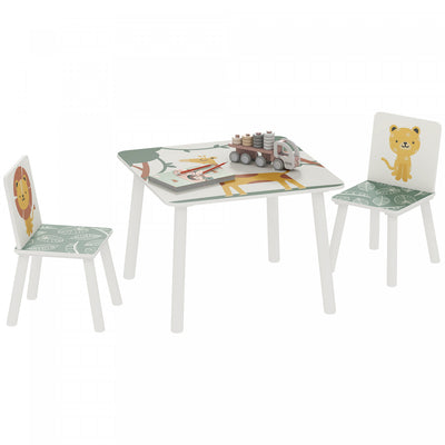 Qaba 3-Piece Kids Table and Chair Set, Toddler Table and Chair Set with Animal Pattern for Boys and Girls Aged 3-8, Bedroom, Nursery, Playroom, Green