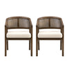 Liam Comfortable Dining Chair Set of 2 with Rattan Back and Rubber Wood Frame,Walnut
