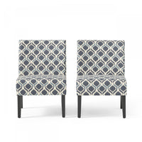 Oliver Linen-look Fabric Accent Chair Set Of 2 With Rubberwood Legs - Blue