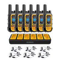 6 Dewalt Dxfrs300 Walkie Talkies Plus Earpieces - 1 Watt, Heavy Duty, 22 Channel Long Range Two Way