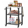 Outsunny 3-Shelf Outdoor Grill Dining Cart with Stainless Steel Tabletop, Pizza Oven Stand with 3 Hooks, Side Handle, BBQ Movable Food Prep Table with 4 Wheels for Backyard Party