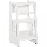 Qaba Toddler Kitchen Helper 2 Step Stool With Adjustable Height Platform And Safety Rail, White