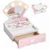 Qaba Kids Vanity Set, Portable Makeup Table Toy with Lights, Mirror, Drawer and 8-Piece Accessories, Pretend Makeup Set with Carry Handle, Gift for Girls 3-6 Years, Pink