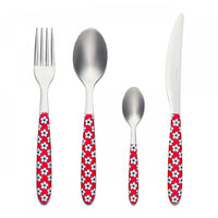 Arimi Nilu Decor Italian Stainless Steel 24 Piece Flatware Set - Service For 6 - Flower Red Handle