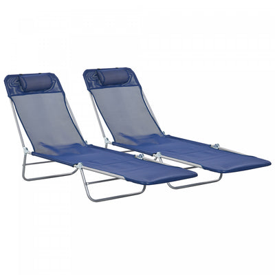 Outsunny 2-piece Folding Chaise Lounge, Reclining Sun Tanning Chairs, Blue