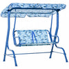 Outsunny 2-seat Kids Porch Swing Chair, Children Outdoor Patio Furniture Lounge Chair For Garden, With Adjustable Canopy, Seat Belt, Shark Pattern, For 3-6 Years Old, Blue