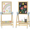 Qaba Wooden Art Easel for Kids, Double Sided Kids Easel with Height Adjustable Chalkboard and Magnetic Whiteboard, Paper Roll, Tray for Boys and Girls, Natural