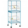 Pawhut 55.1\" 2 In 1 Bird Cage Aviary Parakeet House For Finches, Budgies With Wheels, Slide-out Trays, Wood Perch, Food Containers, Light Blue