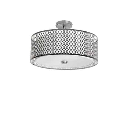 Dainolite Kordan 3 Light Semi-flush Mount Satin Chrome Finish White Shade Lamp|Plafonnier semi-affleuré Kordana de Dainolite avec abat-jour blanc, fini chrome satiné et 3 ampoules