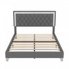 Sophia Upholstered Bed Frame With Led Lights And Velvet Tufted Headboard,queen Size,grey Queen Bed